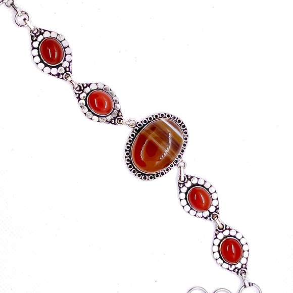 Botswana Agate/Carnelian Gemstone Bracelet - Picture 2 of 3